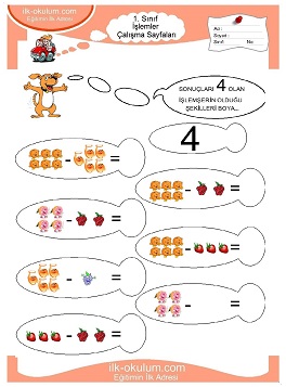 Çocuklar İçin toplam işlemi yaprak testleri 